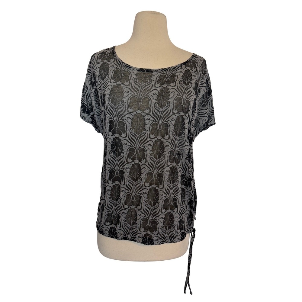 Merrell‎ Women's Black Grey Art Nouveau Side Tie Short Sleeve Top SZ M